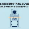 乾太くんと縦型洗濯機を上下に設置する際の確認項目を示した設置設計図