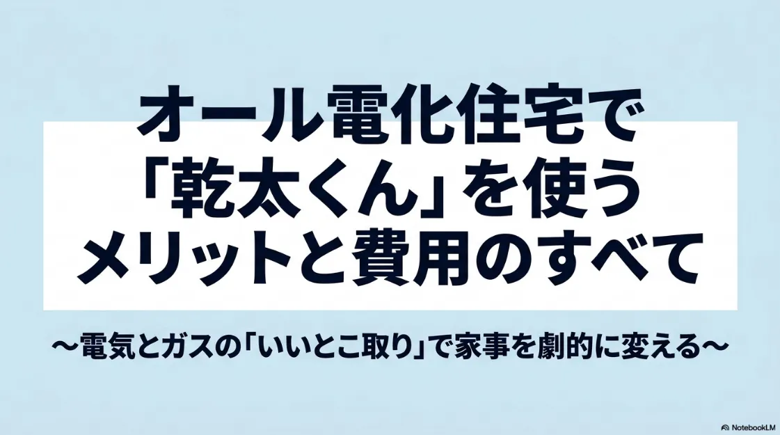 オール電化住宅でガス衣類乾燥機「乾太くん」を使うメリットと費用のすべてを解説するスライドの表紙