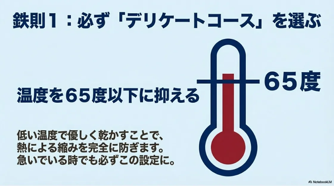 乾太くんのデリケートコースで温度を65度以下に抑える鉄則