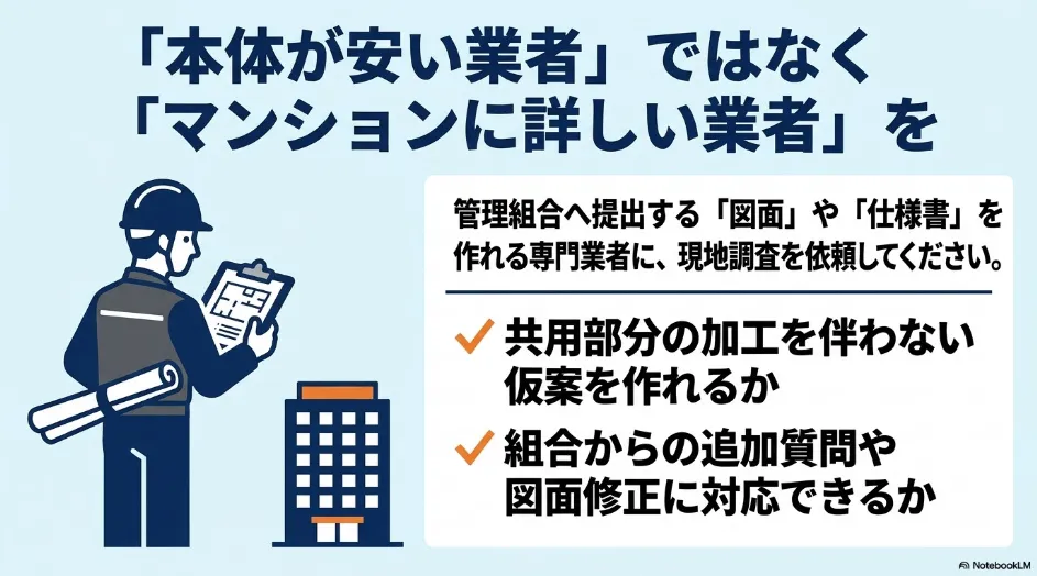 管理組合に提出する図面や仕様書を作成できるマンション工事対応業者の選び方