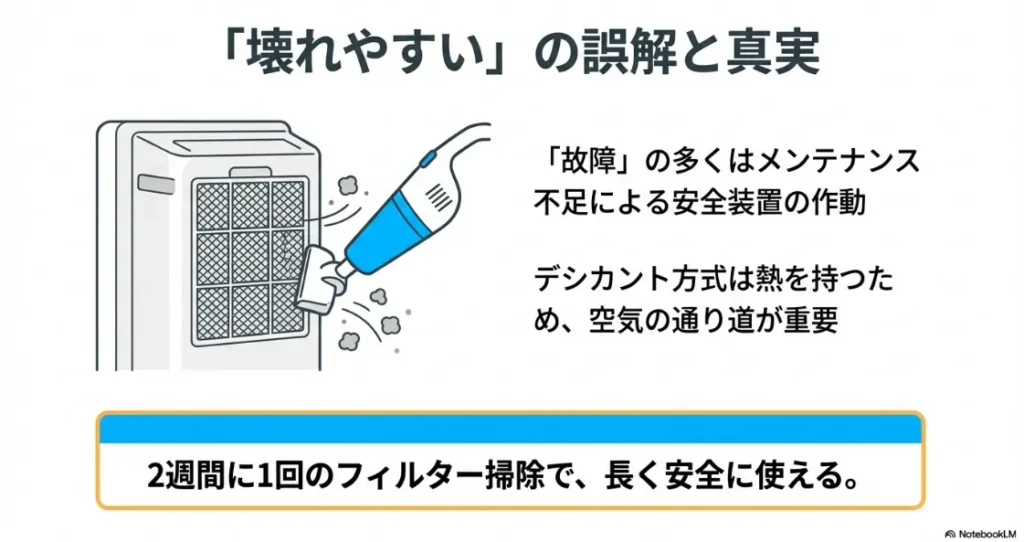 2週間に1回のフィルター掃除で安全装置の作動を防ぎ、長く使うためのメンテナンス方法