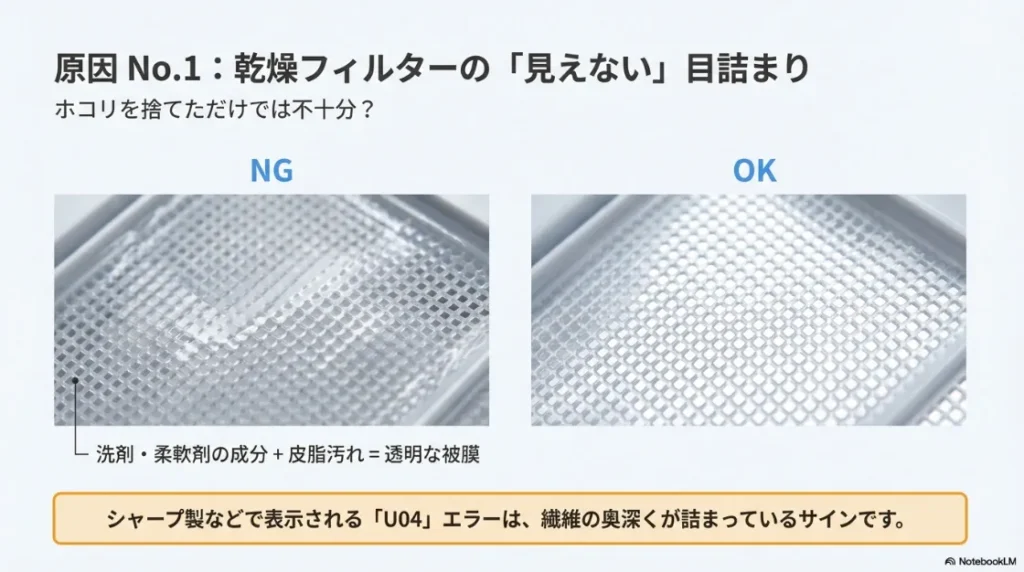 フィルターの網目に溜まった油膜汚れを中性洗剤で落とす方法の解説