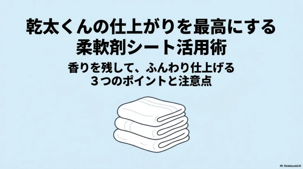 乾太くんの仕上がりを最高にする柔軟剤シート活用術のタイトルスライド