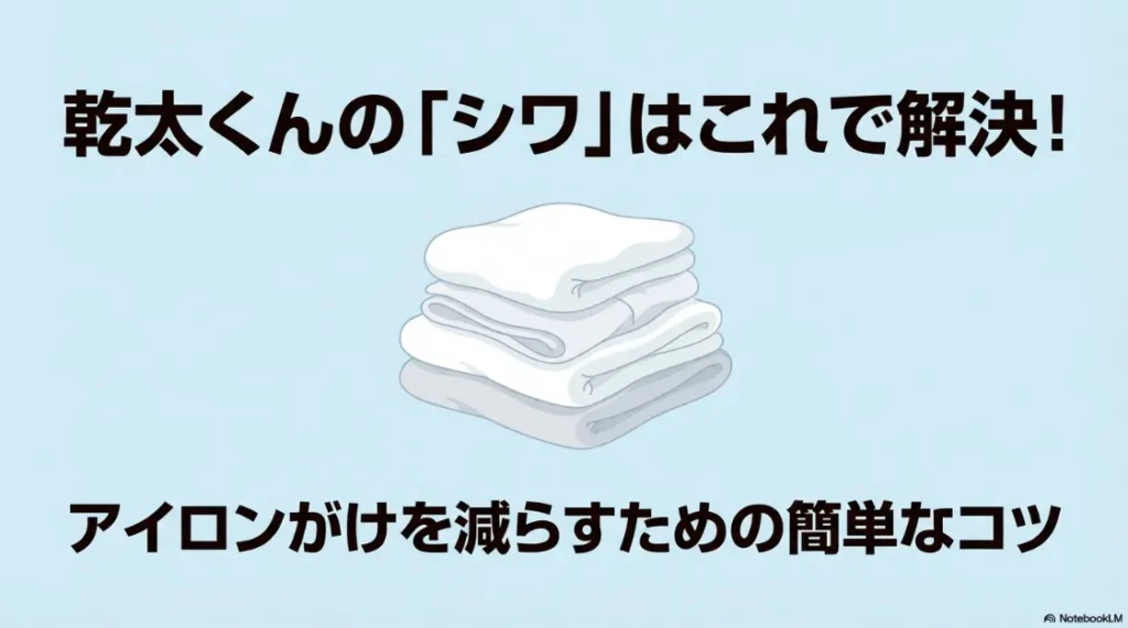 乾太くんのシワ問題を解決してアイロンがけを減らすためのコツをまとめたスライドの表紙