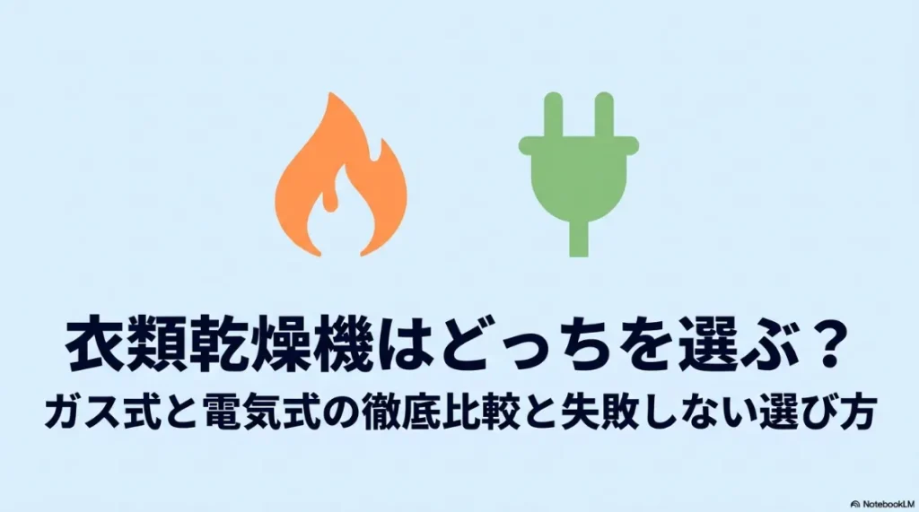 衣類乾燥機のガス式と電気式の比較と選び方を解説するスライドの表紙