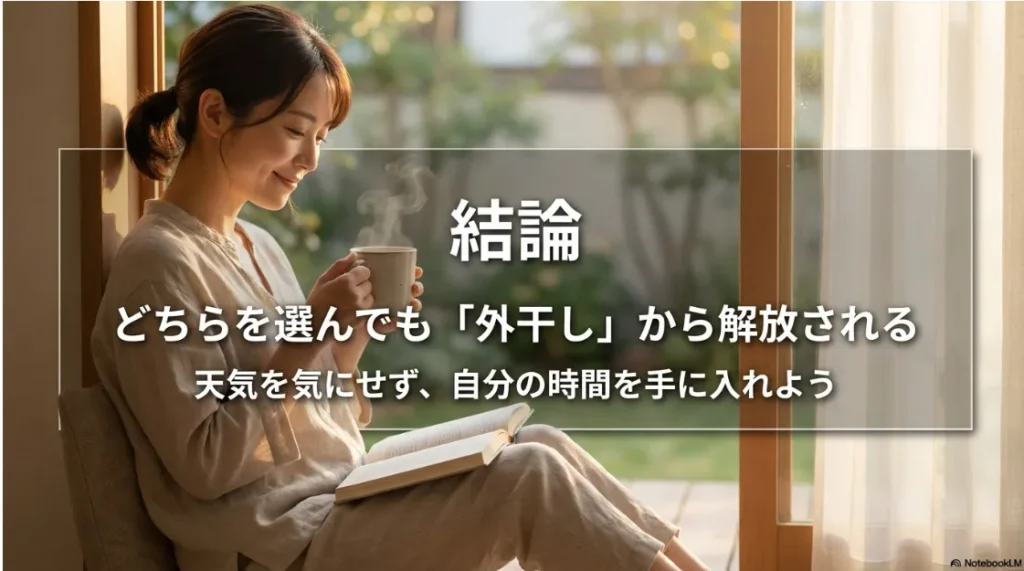 外干しから解放されて自分の時間を手に入れることを提案するまとめ画像