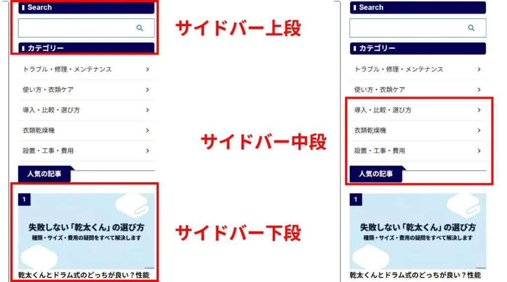 サイドバーの掲載イメージ