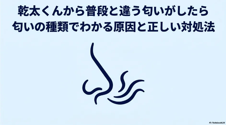 乾太くんから普段と違う匂いがしたときに匂いの種類別で原因と対処法を確認するイメージ