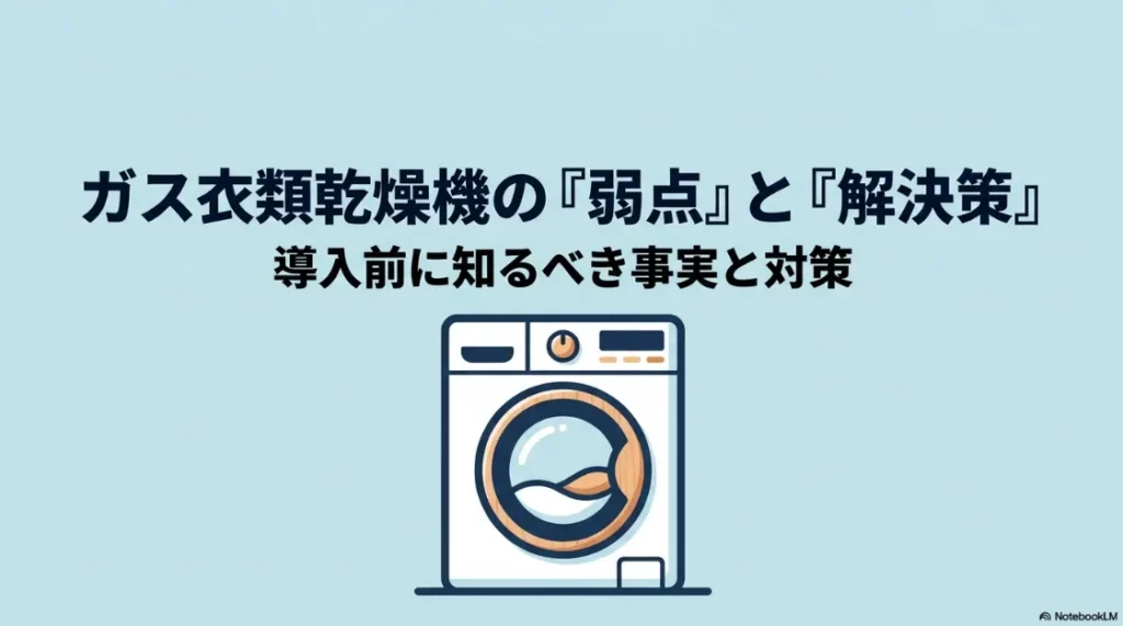 ガス衣類乾燥機「乾太くん」の弱点と解決策：導入前に知るべき事実と対策のスライド表紙