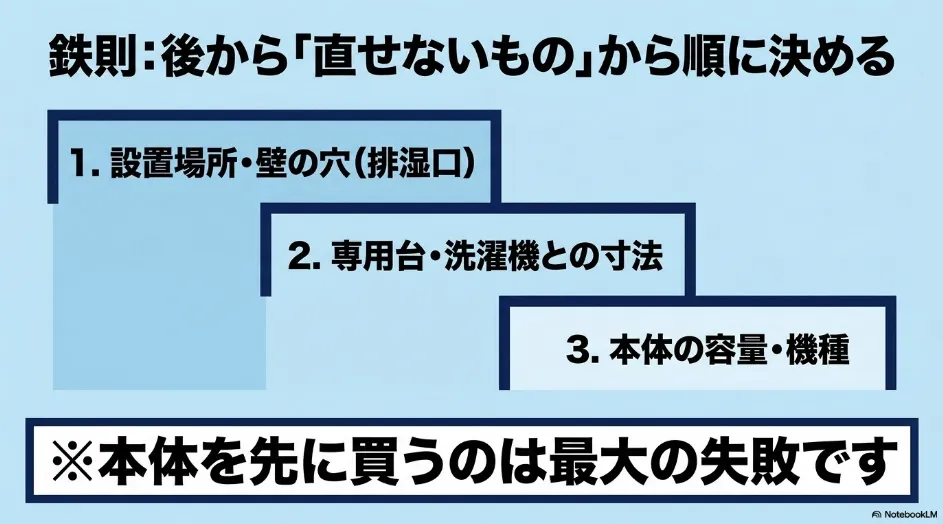 乾太くんの設置場所と専用台の寸法を決めてから容量や機種を選ぶ順番