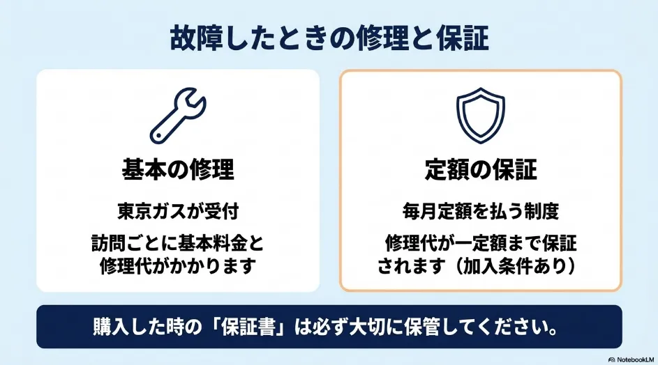 東京ガスへ都度依頼する通常修理と定額制の修理保証サービスの違い