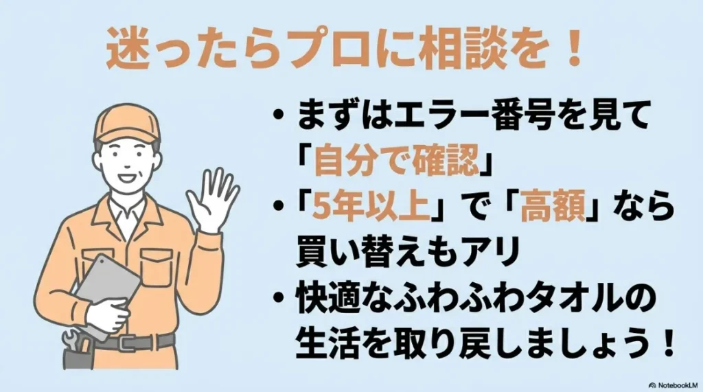 エラー確認や5年以上の使用での買い替え検討など、乾太くんの不調時の対応まとめ画像
