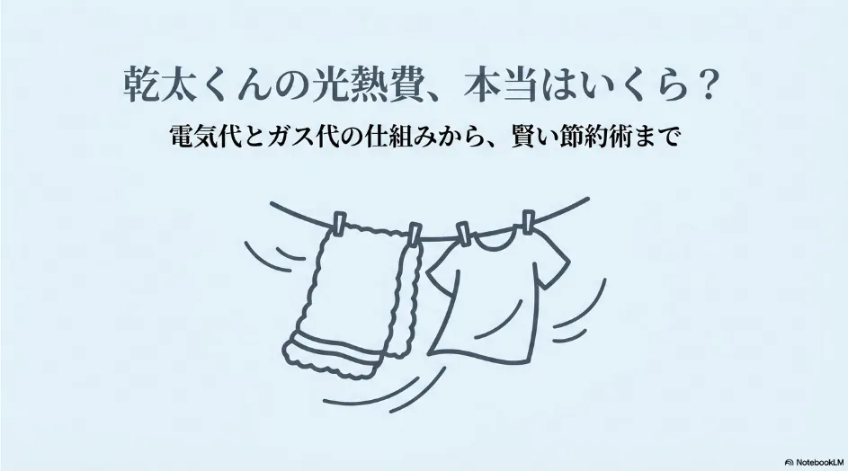 乾太くんの電気代とガス代の仕組み、ランニングコスト、節約方法を解説するタイトルスライド