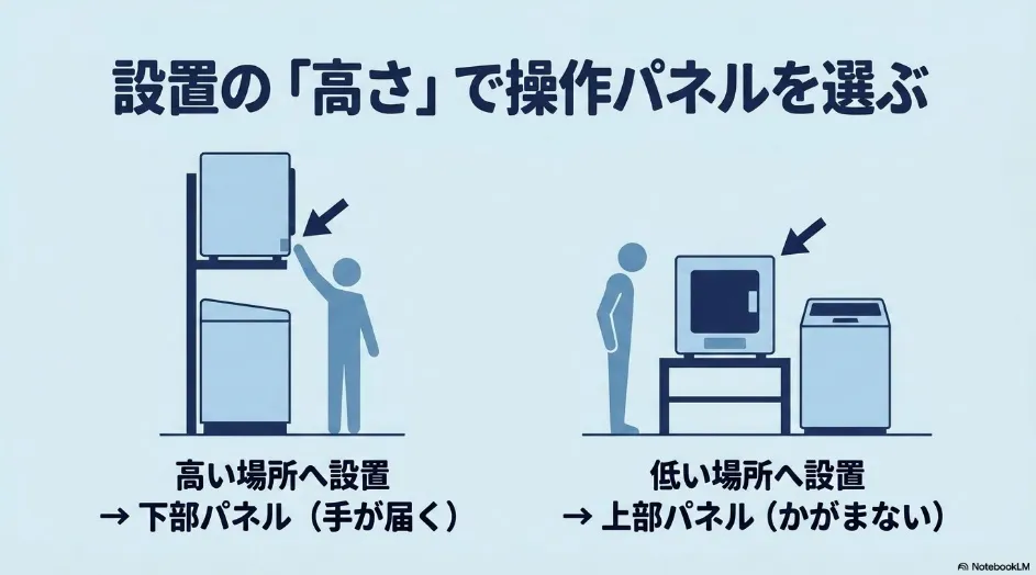 乾太くんの設置高さに合わせて下部操作パネルと上部操作パネルを選ぶ方法